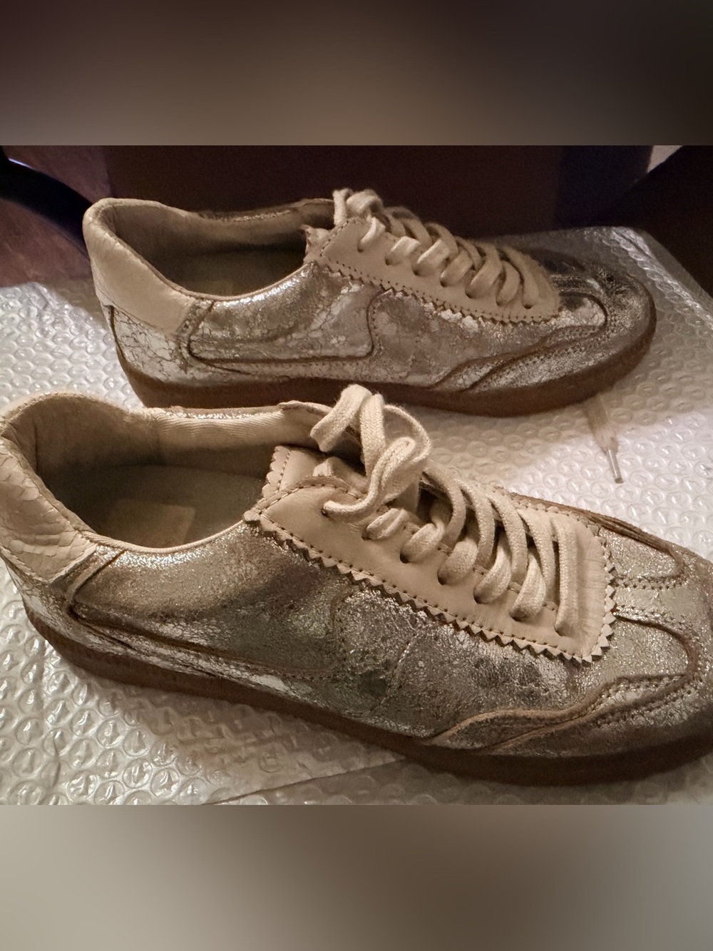 Dolce Vita Metallic Gold Low-Top Sneaker with Cream Accents - Picture 4 of 7